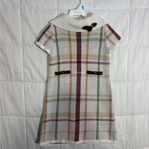 Equestrian Classic Preppy Style Janie and Jack White Plaid Knit Dress withBuckle